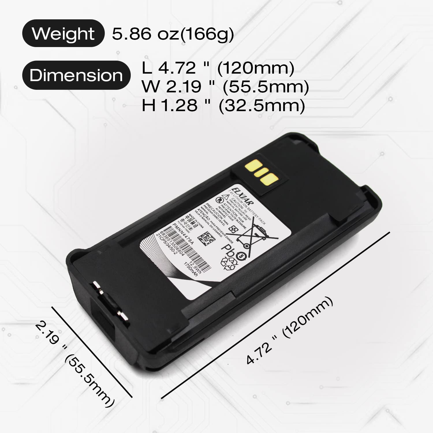 elxjar (2-Pack) 7.4V 1750mAh Li-ion PMNN4476A Replacement Battery for Motorola CP1200 CP1300 CP1600 CP1660 CP185 CP476 CP477 EP350 Radios BLI-4081, PMNN4081, PMNN4080, PMNN4082 PMNN4404 Batteries