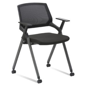 clatina mesh guest reception stack chairs with caster wheels and arms for office school church conference waiting room black