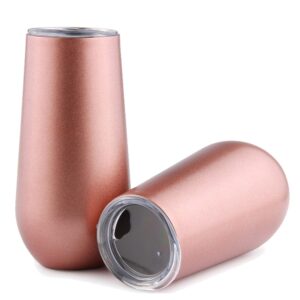 sivaphe champagne flutes 6 ounce with lid stainless steel rosegold insulated champagne 2 pack