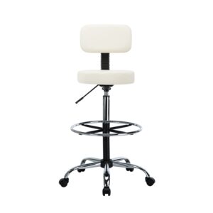 Naomi Home Venus Drafting Chair Cream, Adjustable Height, PU Leather, Swivel Casters, Rolling Wheels