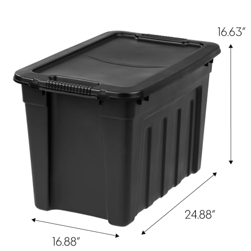 IRIS USA 20 Gallon Utility Totes with Easy-Grip Handles, 4 Pack - Black, Heavy-Duty Durable Stackable Storage Containers, Large Garage Organizing Bins Moving Tubs, Rugged Sturdy Camping Equipment