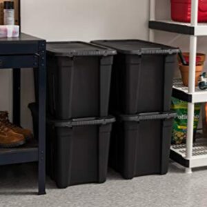IRIS USA 20 Gallon Utility Totes with Easy-Grip Handles, 4 Pack - Black, Heavy-Duty Durable Stackable Storage Containers, Large Garage Organizing Bins Moving Tubs, Rugged Sturdy Camping Equipment