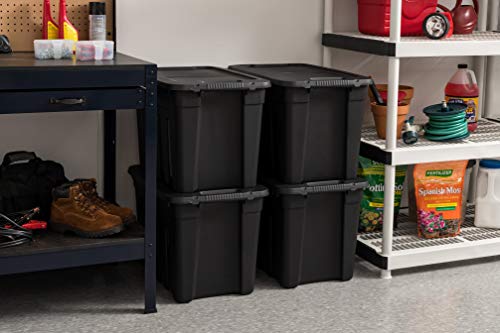 IRIS USA 20 Gallon Utility Totes with Easy-Grip Handles, 4 Pack - Black, Heavy-Duty Durable Stackable Storage Containers, Large Garage Organizing Bins Moving Tubs, Rugged Sturdy Camping Equipment