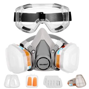 kischers reusable half facepiece and anti-fog safety goggle set against dust/organic vapors/smells/fumes/sawdust/asbestos suitable for painting,staining,car spraying,sanding &cutting