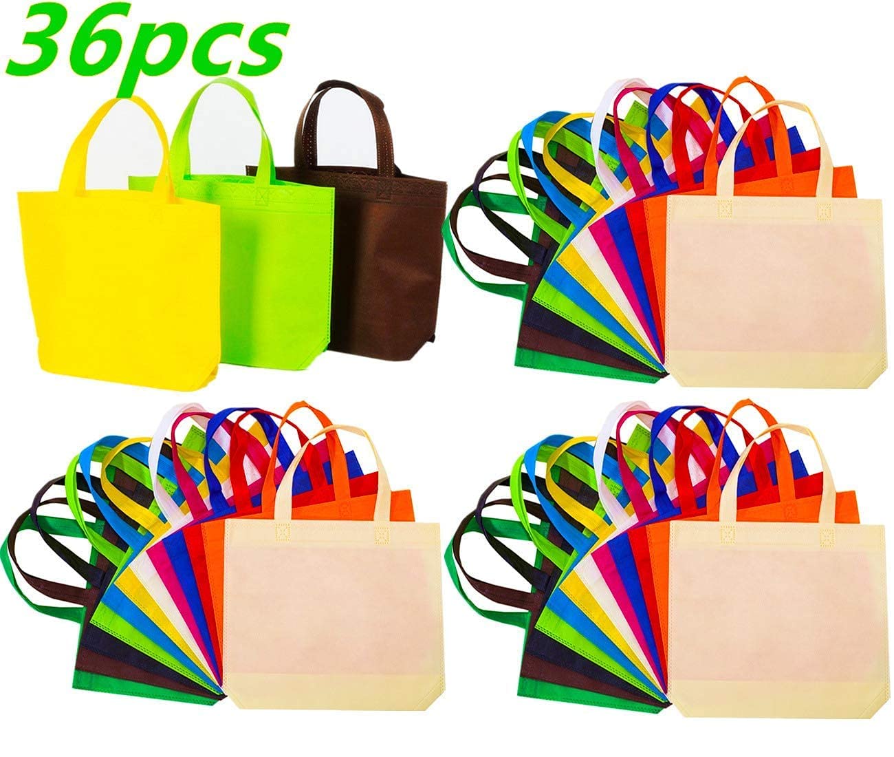 DZTIAN 36 Pack 13" 12 Colors Multi-Color Reusable Tote Gift Bags One Side Blank Non-woven Bags Colored Treat Bags, Fabric Tote Bags, Commodity snack bag