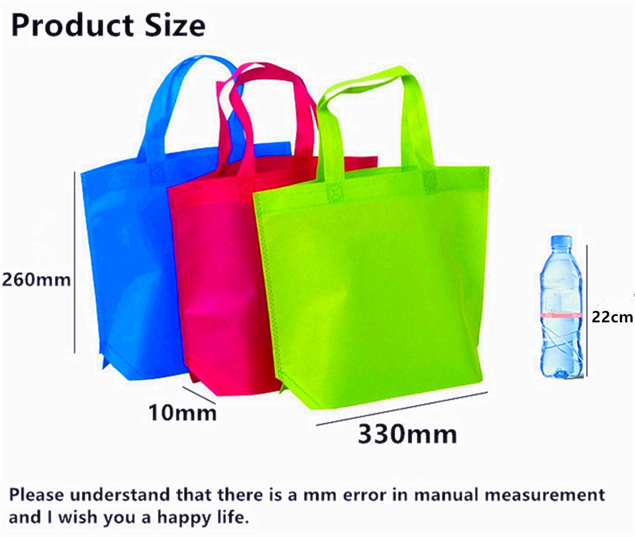 DZTIAN 36 Pack 13" 12 Colors Multi-Color Reusable Tote Gift Bags One Side Blank Non-woven Bags Colored Treat Bags, Fabric Tote Bags, Commodity snack bag