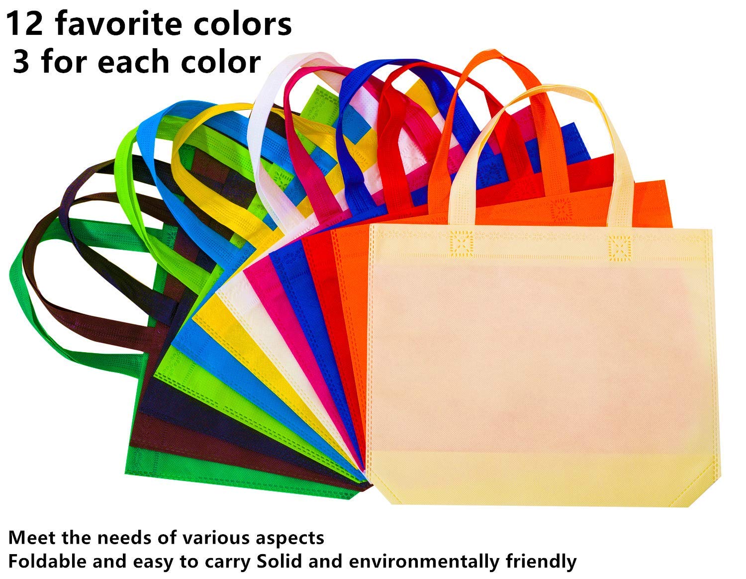 DZTIAN 36 Pack 13" 12 Colors Multi-Color Reusable Tote Gift Bags One Side Blank Non-woven Bags Colored Treat Bags, Fabric Tote Bags, Commodity snack bag