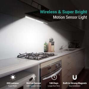 BLS LED Closet Light Battery Operated, T401 Super Bright Wireless Under Cabinet Lighting | Motion Sensor Light | Large 4500mAh Rechargeable Battery Powered | 6000K White Glow | 180 Days Battery Time
