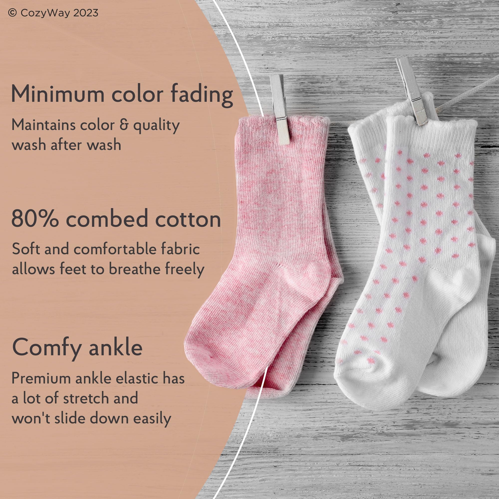 CozyWay Baby & Toddler Knee High Bow Socks, 6 Pack for Girls, White/Gray/Pink/Burgundy/Green/Black, 2-4 Years Old