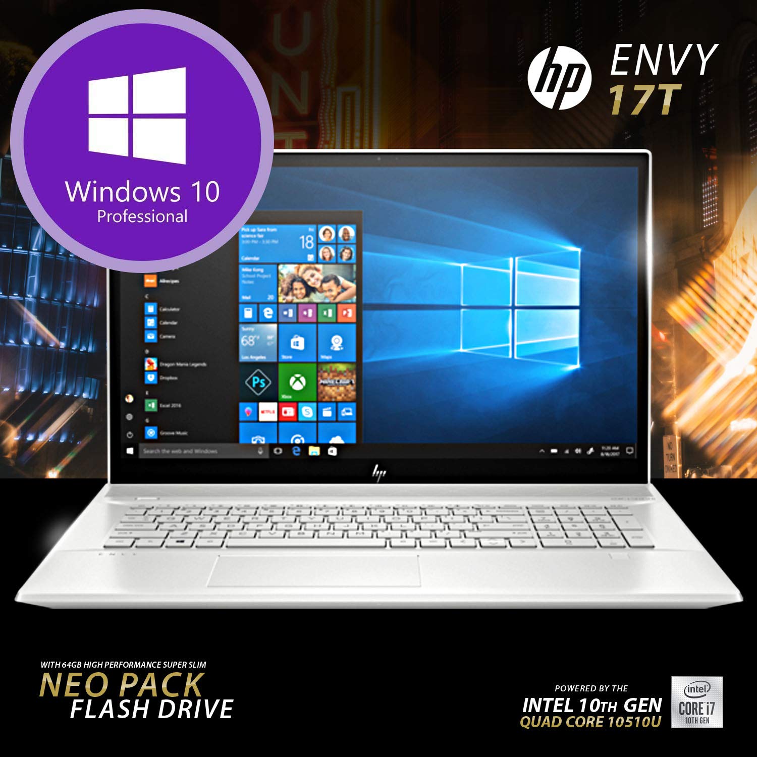 HP Envy 2019,17.3" Full HD Touch, i7-10510U 10th gen Quad CPU,NVIDIA MX250(4GB), 1TB SSD NVME,16GB DDR4 2666 RAM,Win 10 Pro, Neopack 64GB Flash Drive, B&O Speakers, Premium Wty, No DVD RW