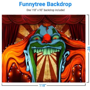 Funnytree 10x8ft Durable Fabric Horror Circus Theme Halloween Photography Backdrop No Wrinkles Giant Evil Clown Hallomas Birthday Party Background Scary Grove Vampire Decor Banner Photobooth Studio