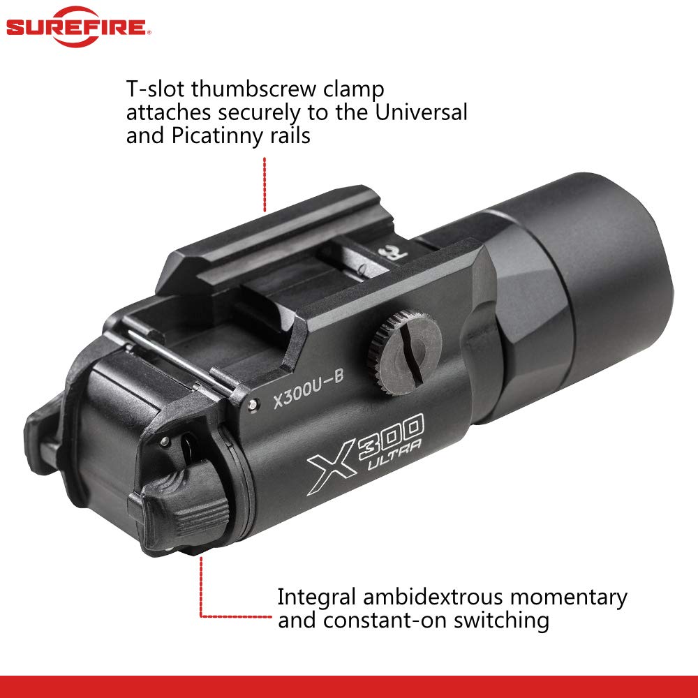 SureFire X300 Ultra X300U-B High Output 1000 Lumen LED Weapon Light with 12 Extra CR123A Batteries and 3 Lightjunction Battery Cases