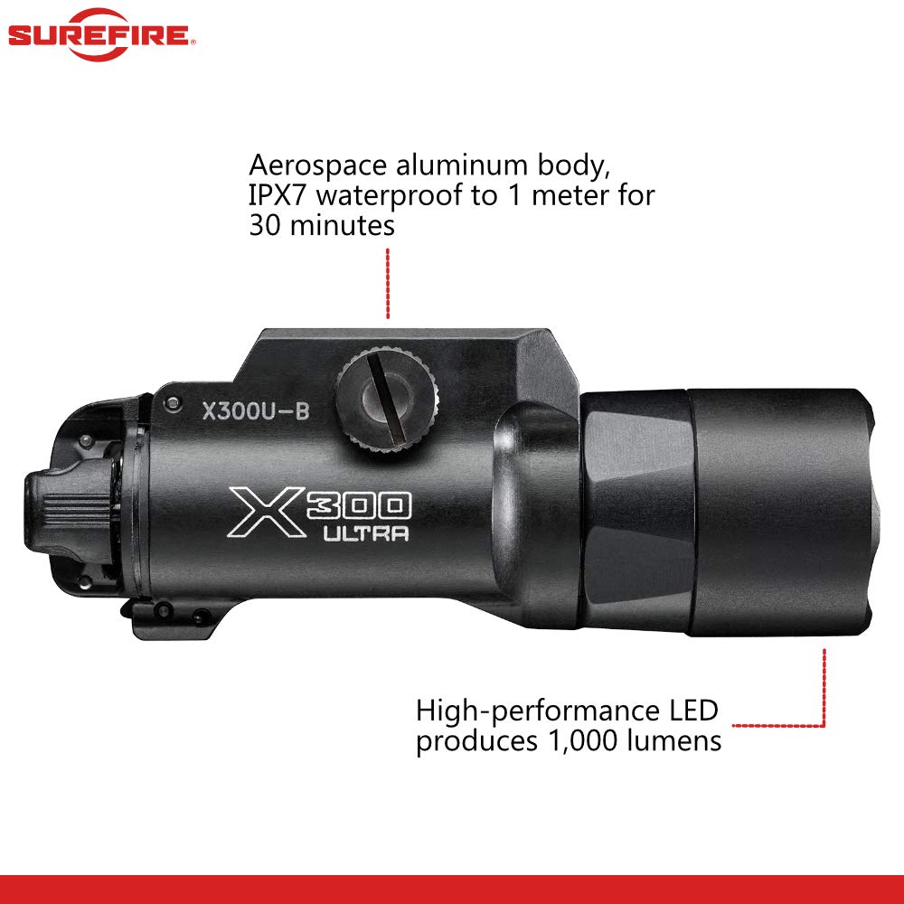 SureFire X300 Ultra X300U-B High Output 1000 Lumen LED Weapon Light with 12 Extra CR123A Batteries and 3 Lightjunction Battery Cases