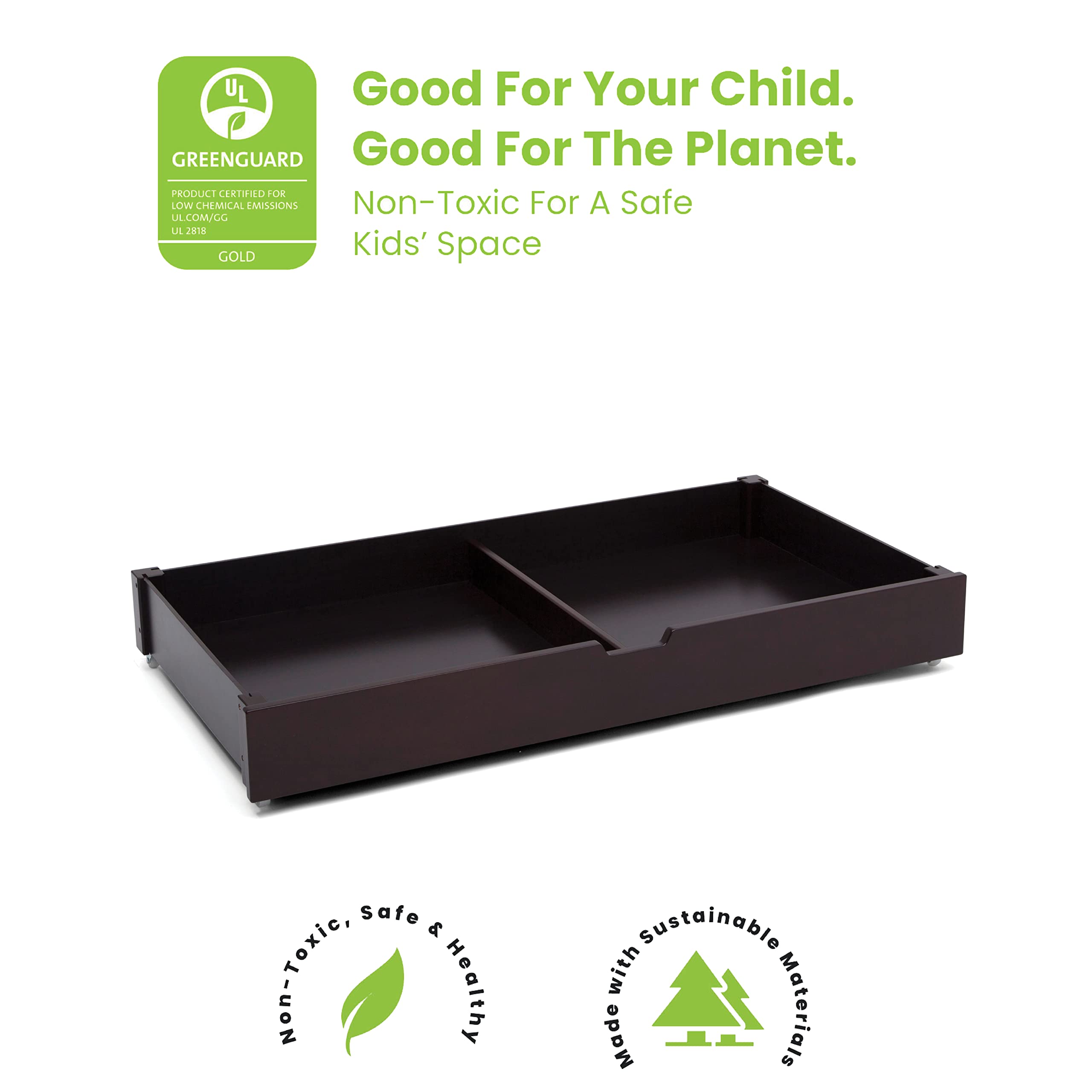 Delta Children Under Crib Roll-Out Storage - Greenguard Gold Certified, Dark Chocolate