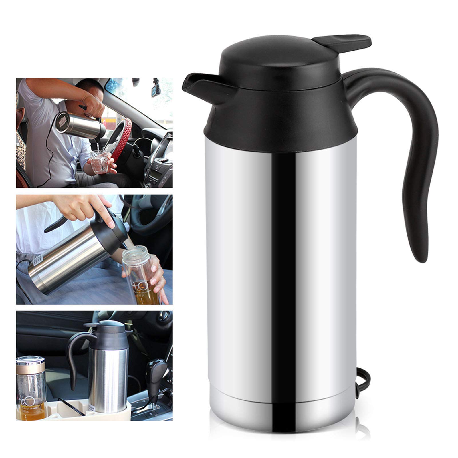 Gorgeri Portable Car Electric Kettle Travel Kettle 12V 750ml Car Hot Water Kettle Heating Cup Electric Kettle Boil Water Tea Coffee with Cigarette Lighter