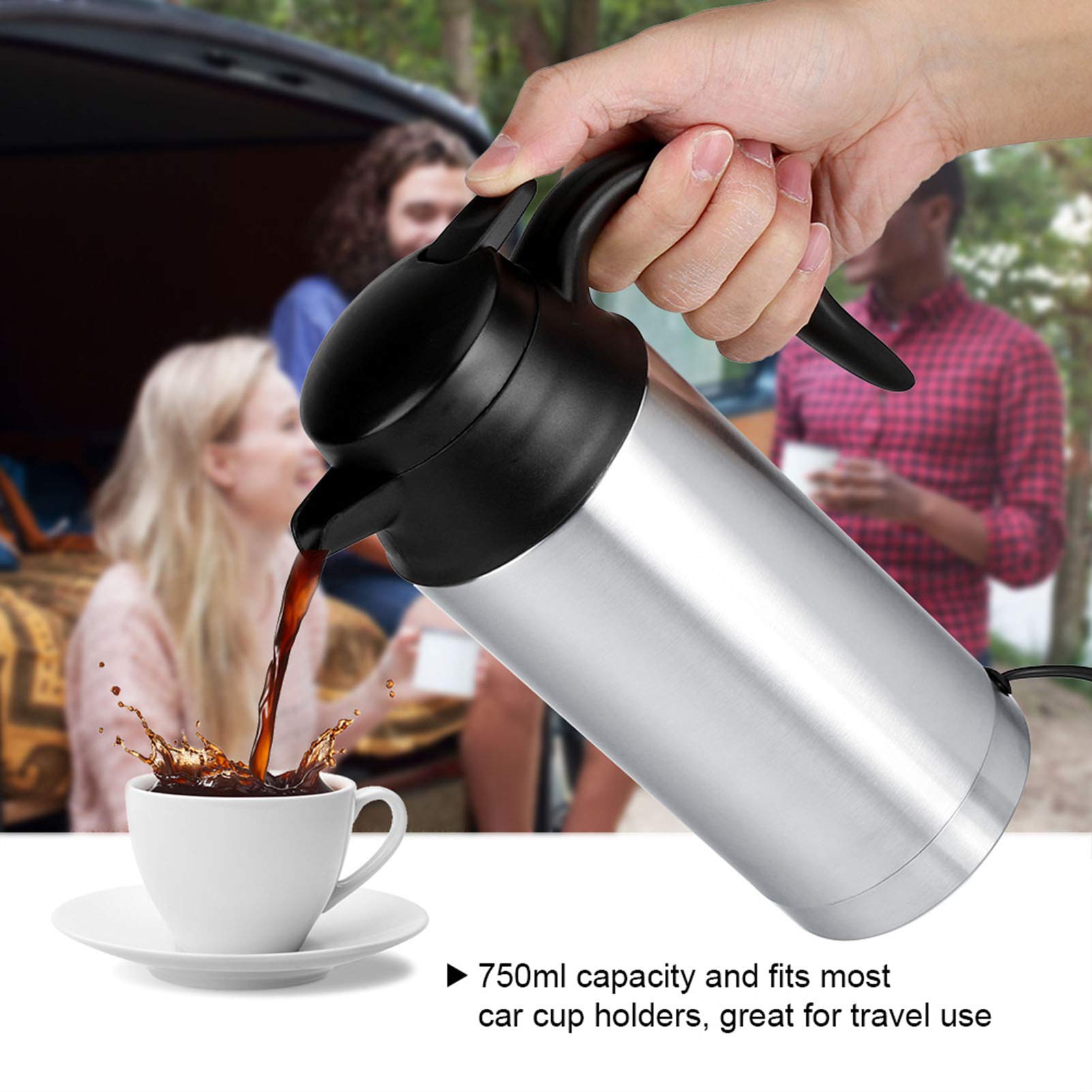 Gorgeri Portable Car Electric Kettle Travel Kettle 12V 750ml Car Hot Water Kettle Heating Cup Electric Kettle Boil Water Tea Coffee with Cigarette Lighter