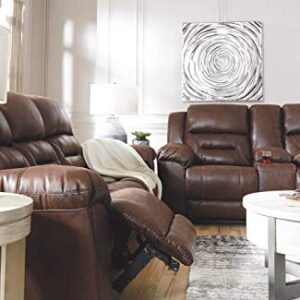 Signature Design by Ashley Stoneland Faux Leather Manual Pull Tab Reclining Sofa, Dark Brown