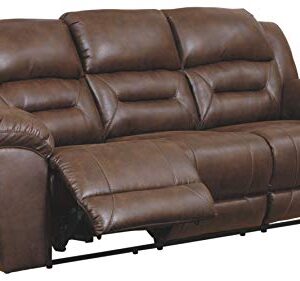 Signature Design by Ashley Stoneland Faux Leather Manual Pull Tab Reclining Sofa, Dark Brown