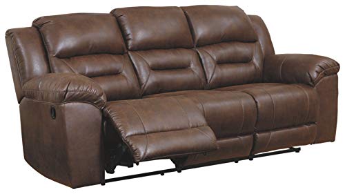 Signature Design by Ashley Stoneland Faux Leather Manual Pull Tab Reclining Sofa, Dark Brown