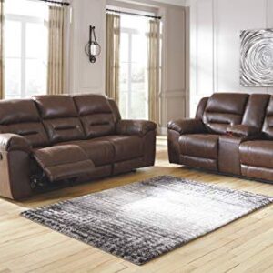 Signature Design by Ashley Stoneland Faux Leather Manual Pull Tab Reclining Sofa, Dark Brown