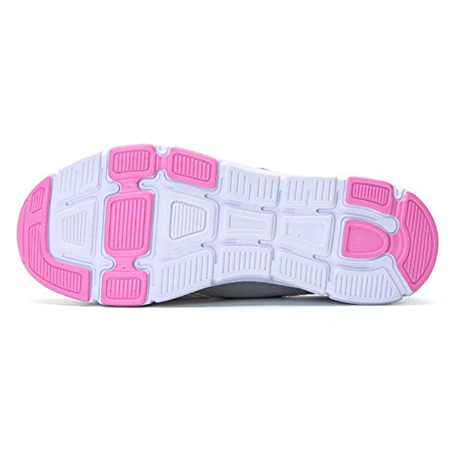 HSINYA Women's Breathable Mary Jane Walking Shoes Lightweight Lady Casual Sneakers Non Slip Flat Shoes Grey/Pink 10.5