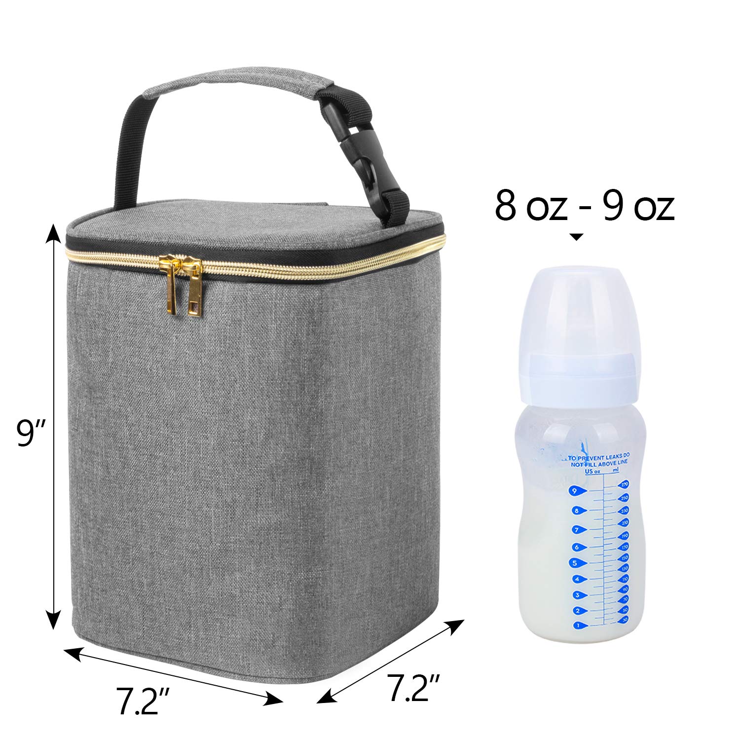 Teamoy Breastmilk Cooler Bag, Baby Bottles Bag for up to 4 Large 9 Ounce Bottles, Perfect for Working Mom Mother, (Bag ONLY), Gray