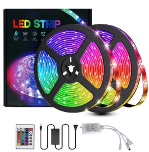 weapril led strip lights,32.8ft/10m flexible tape lights color changing 300 leds smd5050 rgb strip lights kit with 24key remote control for home bedroom kitchen and party, non-waterproof (32.8ft)