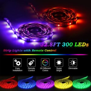 WEAPRIL Led Strip Lights,32.8FT/10M Flexible Tape Lights Color Changing 300 LEDs SMD5050 RGB Strip Lights Kit with 24key Remote Control for Home Bedroom Kitchen and Party, Non-Waterproof (32.8FT)