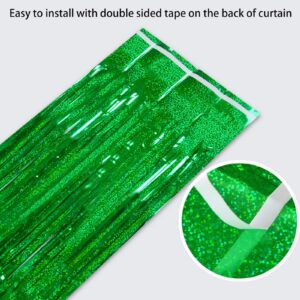 Melsan Foil Curtain Backdrop, 2 Pack 3.2 ft x 8.2 ft Tinsel Foil Fringe Curtains, Sparkle Metallic Foil Fringe Curtains for Party Photo Booth Props Decoration, Green