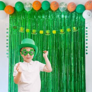 Melsan Foil Curtain Backdrop, 2 Pack 3.2 ft x 8.2 ft Tinsel Foil Fringe Curtains, Sparkle Metallic Foil Fringe Curtains for Party Photo Booth Props Decoration, Green