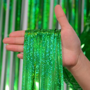 Melsan Foil Curtain Backdrop, 2 Pack 3.2 ft x 8.2 ft Tinsel Foil Fringe Curtains, Sparkle Metallic Foil Fringe Curtains for Party Photo Booth Props Decoration, Green