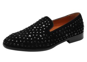 elanroman loafers men black dress fashion tuxedo rhinestones slip-on moccasins wedding shoes us 10.5