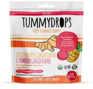 usda organic tropical ginger variety pack tummydrops (mix of pineapple & yumberry, 33 individually wrapped drops)