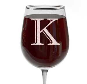 etched monogram 16oz stemmed wine glass (letter k) – a-z customized gifts for women, personalized wine gifts for women, custom engraved gift for wedding, wine accessories for wine lovers, mom, sister