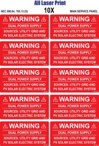 solar label pack-10pc #150-129_warning-dual power supply-sources: utility grid and pv solar electric system-4’’ x 2’’