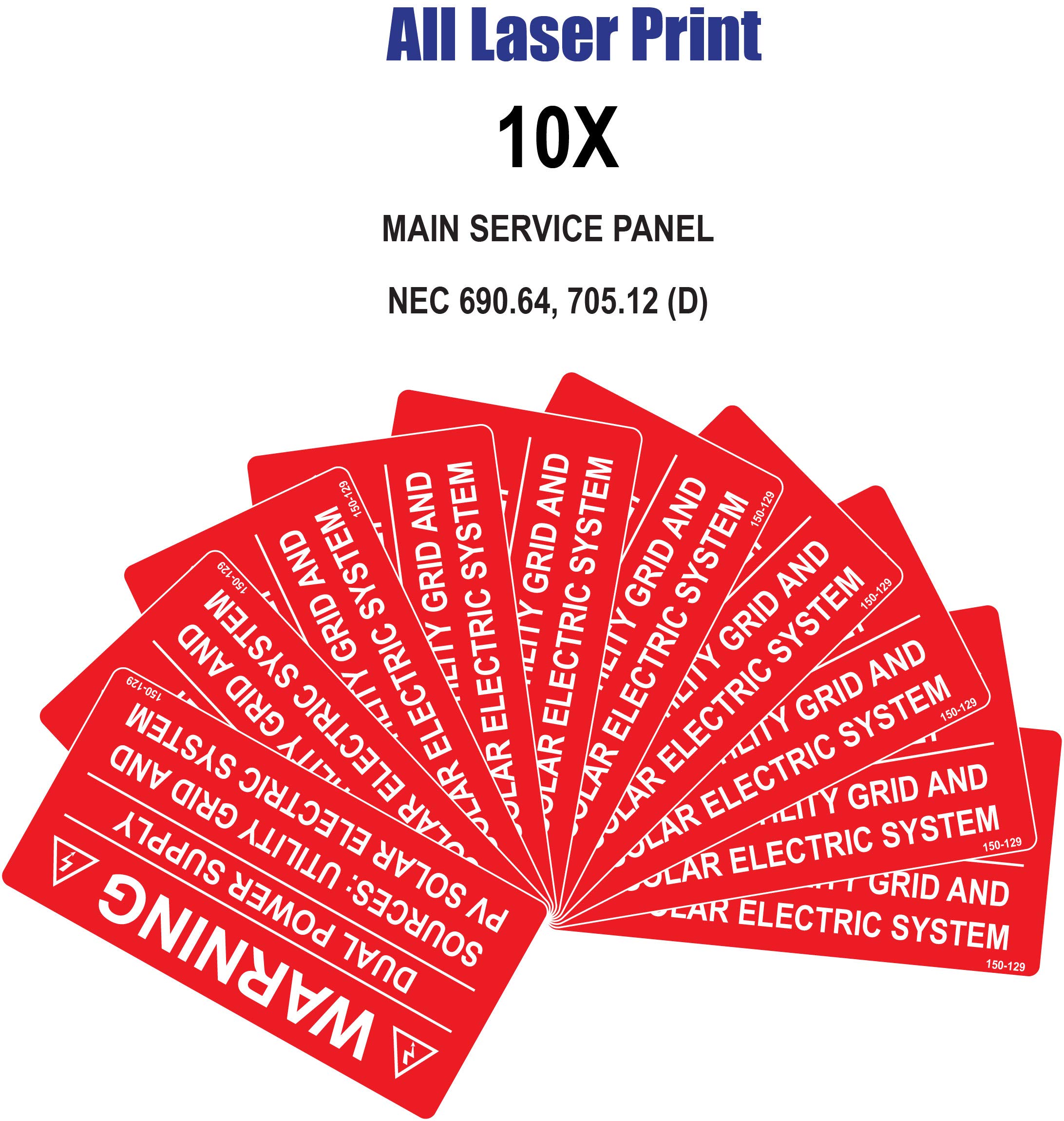 Solar Label PACK-10pc #150-129_Warning-Dual Power Supply-Sources: Utility Grid and PV Solar Electric System-4’’ X 2’’