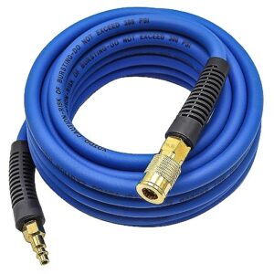 yotoo hybrid air hose, 1/4-inch by 25-feet 300 psi heavy duty air compressor hose, lightweight, kink resistant, all-weather flexibility with 1/4-inch industrial air fittings and bend restrictors, blue