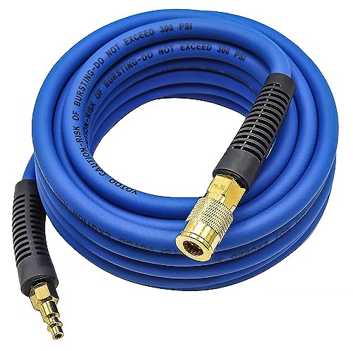 YOTOO Hybrid Air Hose, 1/4-Inch by 25-Feet 300 PSI Heavy Duty Air Compressor Hose, Lightweight, Kink Resistant, All-Weather Flexibility with 1/4-Inch Industrial Air Fittings and Bend Restrictors, Blue