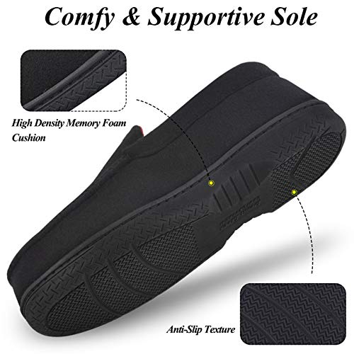 DL Men's Memory Foam Moccasin Slippers Breathable Moccasin Slippers Micro Wool House Shoes Anti-Slip Sole Indoor Outdoor, Black, 10