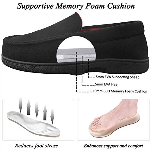 DL Men's Memory Foam Moccasin Slippers Breathable Moccasin Slippers Micro Wool House Shoes Anti-Slip Sole Indoor Outdoor, Black, 10