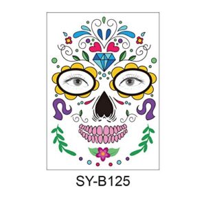 Kotbs 9 Sheets Day of the Died Skeleton Face Tattoo Stickers, Glitter Red Roses Temporary Tattoos for Men Women Halloween Costume Accessories and Parties