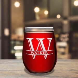 Cuptify Initial Monogram with Name Etched on 17 oz Stemless Wine Glass Engraved Personalized Gifts for Men and Women