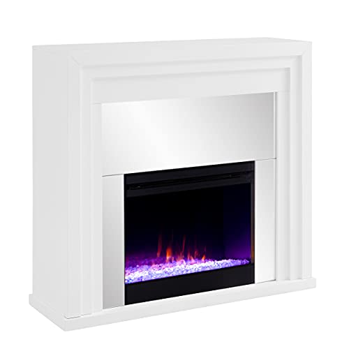 SEI Furniture Stadderly Mirrored Color Changing Electric Fireplace, White, Silver