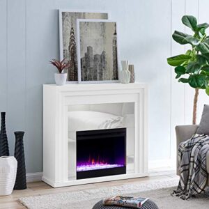 SEI Furniture Stadderly Mirrored Color Changing Electric Fireplace, White, Silver