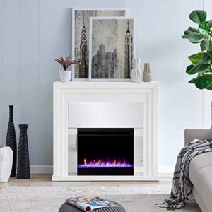 SEI Furniture Stadderly Mirrored Color Changing Electric Fireplace, White, Silver