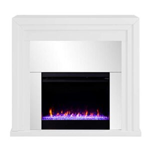 SEI Furniture Stadderly Mirrored Color Changing Electric Fireplace, White, Silver