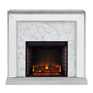 SEI Furniture Trandling Mirrored & Faux Electric Fireplace, Antique Silver/White Marble (AMZ9537201EF)