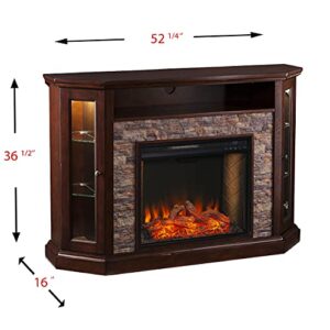 SEI Furniture Redden Faux Stone Convertible Alexa-Enabled Electric Media Storage Corner Fireplace, Espresso