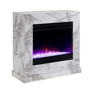 sei furniture dendale faux marble color changing electric fireplace, white-gray veining