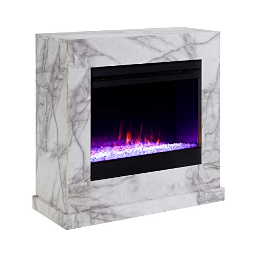 SEI Furniture Dendale Faux Marble Color Changing Electric Fireplace, White-Gray Veining